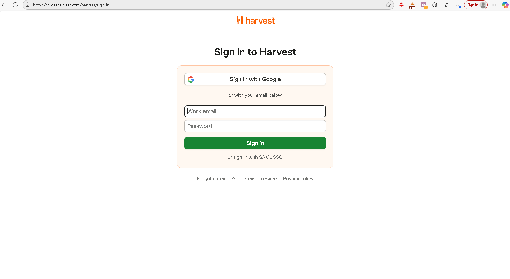 harvest login